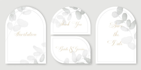 Luxury arch wedding invitation card background with green watercolor botanical leaves. Abstract floral art background vector design for wedding and vip cover template.