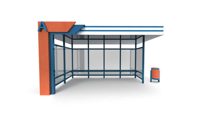 Bus stop render on a white background. 3D rendering