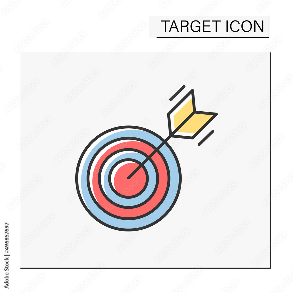 Poster goal color icon. object with concentric circles for shooting practice or contests. goals achieved. t