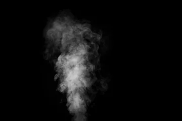 Tissu par mètre Fumée Perfect mystical curly white steam or smoke isolated on black background. Abstract background fog or smog, design element, layout for collages.