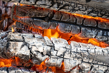 The hottest background. A fire blaze, heat and burning wood close-up.