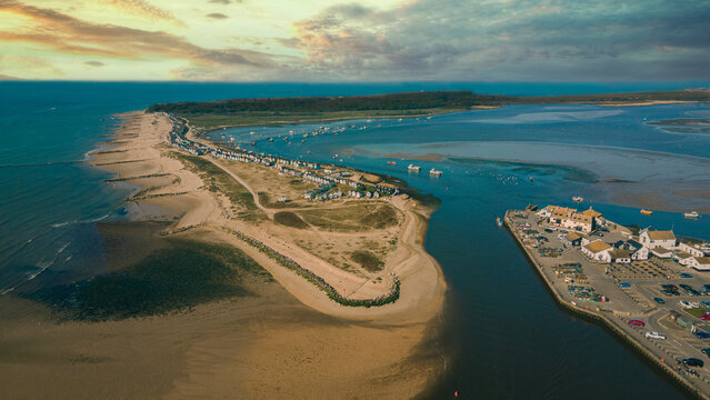 Aerial view of Mudeford Quay in Christchurch, UK