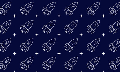 Editable flat rocket space ship seamless pattern