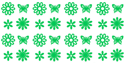 set of green elements seamless pattern
