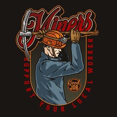 Miner with pickaxe colorful emblem