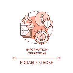Information operations red concept icon. Defensive, offensive actions. Definition abstract idea thin line illustration. Isolated outline drawing. Editable stroke. Arial, Myriad Pro-Bold fonts used