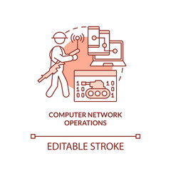 Computer network operations red concept icon. Devices usage. Information operations abstract idea thin line illustration. Isolated outline drawing. Editable stroke. Arial, Myriad Pro-Bold fonts used