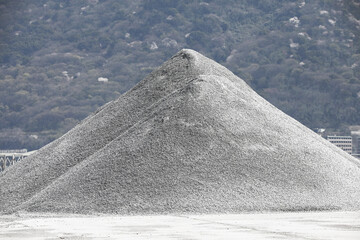 A pile of stones piled up at the construction site
