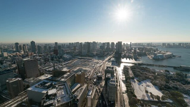 Time lapse panoramic overview of winter wonderland in Tokyo, Japan