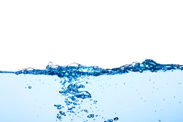 Light blue water wave with air bubbles and a little bit splashed underwater, studio shot isolated...