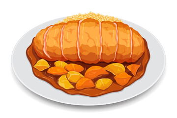 Japanese Tonkatsu Curry Rice Illustration. 
(Japanese Curry Rice with Pork Cutlet) 