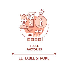 Troll factories red concept icon. Influence opinion. Information war over Internet abstract idea thin line illustration. Isolated outline drawing. Editable stroke. Arial, Myriad Pro-Bold fonts used