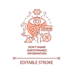 Do not share questionable information red concept icon. Fighting misinformation abstract idea thin line illustration. Isolated outline drawing. Editable stroke. Arial, Myriad Pro-Bold fonts used