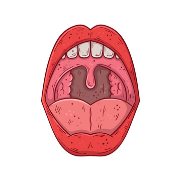 Human open mouth hand drawn cartoon simple vector illustration.