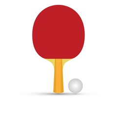 Table tennis racket in red and ball vector on white background