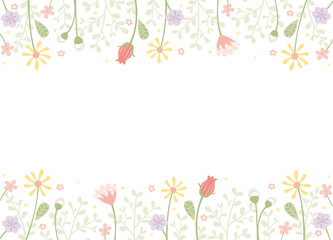 A fun flower border for spring, Easter, Mother's Day, birthday. White background with copyspace
