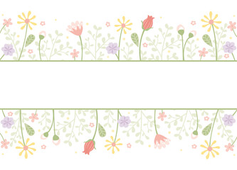 A fun flower border for spring, Easter, Mother's Day, birthday. White background with copyspace
