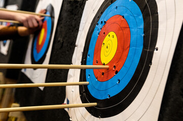 Arrows on the target in the archery competition.