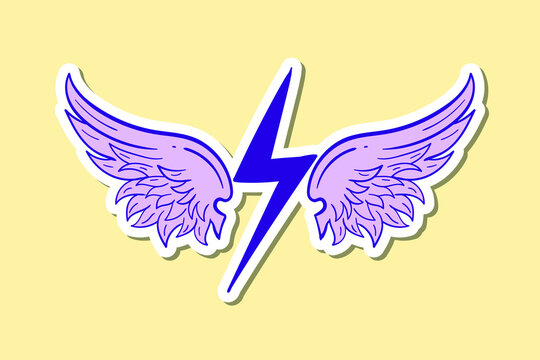 hand drawn wings lightning vintage doodle illustration for stickers print etc premium vector
