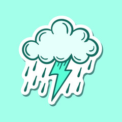 hand drawn blue cloud rain with lightning doodle illustration for stickers print etc premium vector