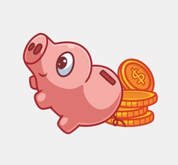 cute piggy bank for saving money with pile of a coin.