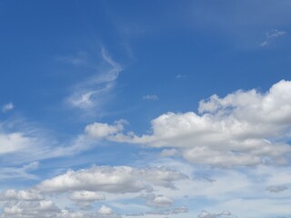 soft clouds and azure sky background.The atmosphere in the blue sky with copy space .The weather is clear today. meteorology