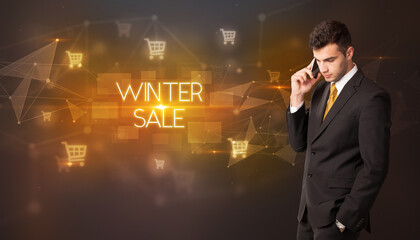 Businessman thinking about shopping concept