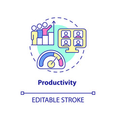 Fototapeta premium Productivity concept icon. Virtual office. Advantage of online collaboration abstract idea thin line illustration. Isolated outline drawing. Editable stroke. Arial, Myriad Pro-Bold fonts used