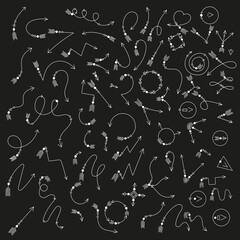 Big set of white linear decorative arrows.