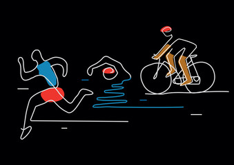 WTriathlon cycling swimming , line art. Illustration of Triathlon athletes. Continuous Line Drawing . Vector available.
eb