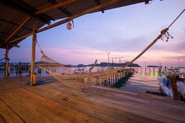 evening nature view At Mae Bang On Homestay, a new country house style homestay near the sea in Chonburi, Thailand. - obrazy, fototapety, plakaty