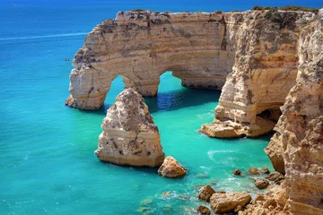 Peel and stick wall murals Marinha Beach, The Algarve, Portugal Beautiful view of sea arch in Praia da Marinha beach in Algarve, Portugal.