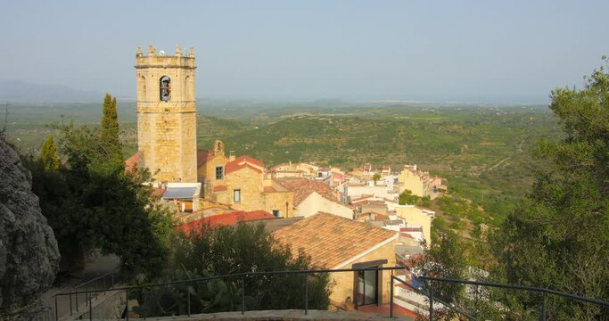 Cervera del Maestre, Baix Maestrat, Valencian Community, Spain -. Traditional and typical spanish village. Beautiful aerial view of the old town and the Maestrat region.