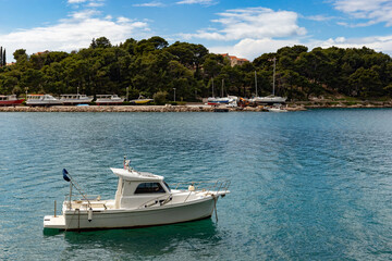 Naklejka na ściany i meble Boats in Adriatic sea near Dubrovnik. Croatia.