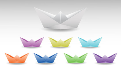Realistic folded paper boat vector set 

isolated on white background. paper boat 

modern origami. colorful origami boats.
