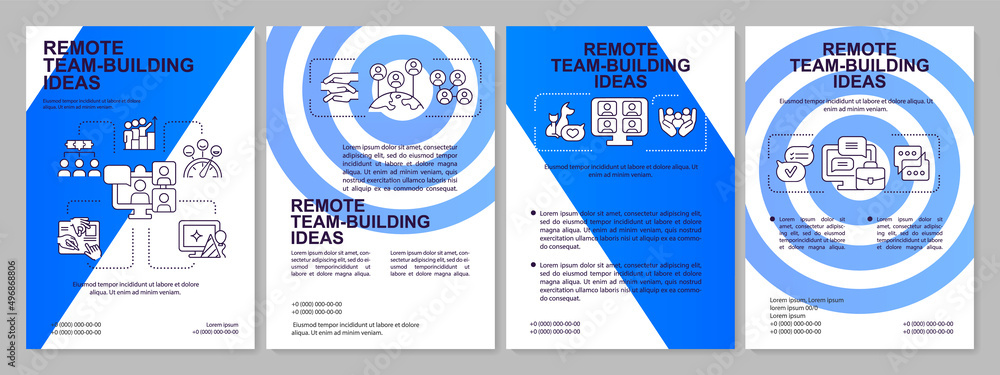 Wall mural Remote teambuilding ideas blue brochure template. Online cooperation. Leaflet design with linear icons. 4 vector layouts for presentation, annual reports. Arial, Myriad Pro-Regular fonts used - Wall murals