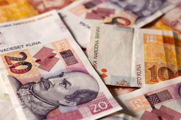 Kuna is the Croatian currency. Close-up shot.