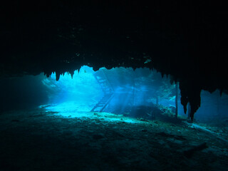 Entrance to cenote  Dreams Gate, Yucatan Peninsula, Mexico, underwater photograph
