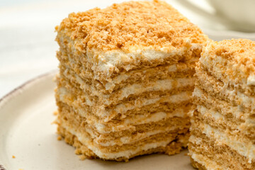 Multilayered cake on the plate