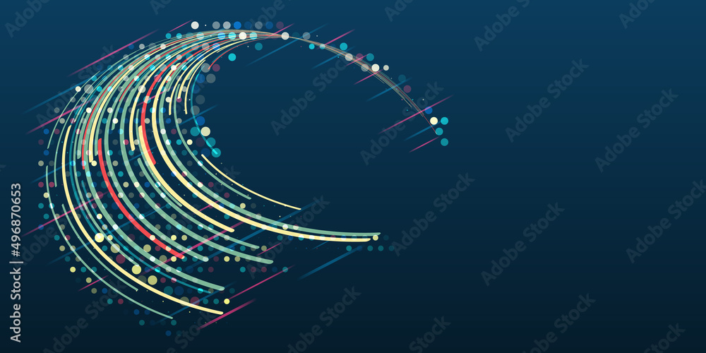 Aufkleber Futuristic fragmentation of information. Big data visualization on dark background. An array of multi-colored lines. Hi-tech concept of data structuring.