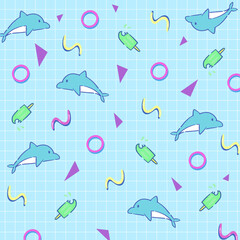 Dolphin and Ice cream cute illustration element in manga style pastel color