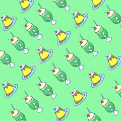 Cream soda and pudding sweet illustration girly anime design background pattern