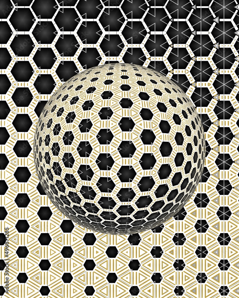 Aufkleber intricate 3d illustration abstract pattern and intricate design in shades of grey hexagonal mosaic o