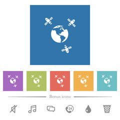 Satellite communication flat white icons in square backgrounds