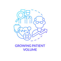 Growing patient volume blue gradient concept icon. Challenge for healthcare professionals abstract idea thin line illustration. Hospital expansions. Isolated outline drawing. Myriad Pro-Bold font used