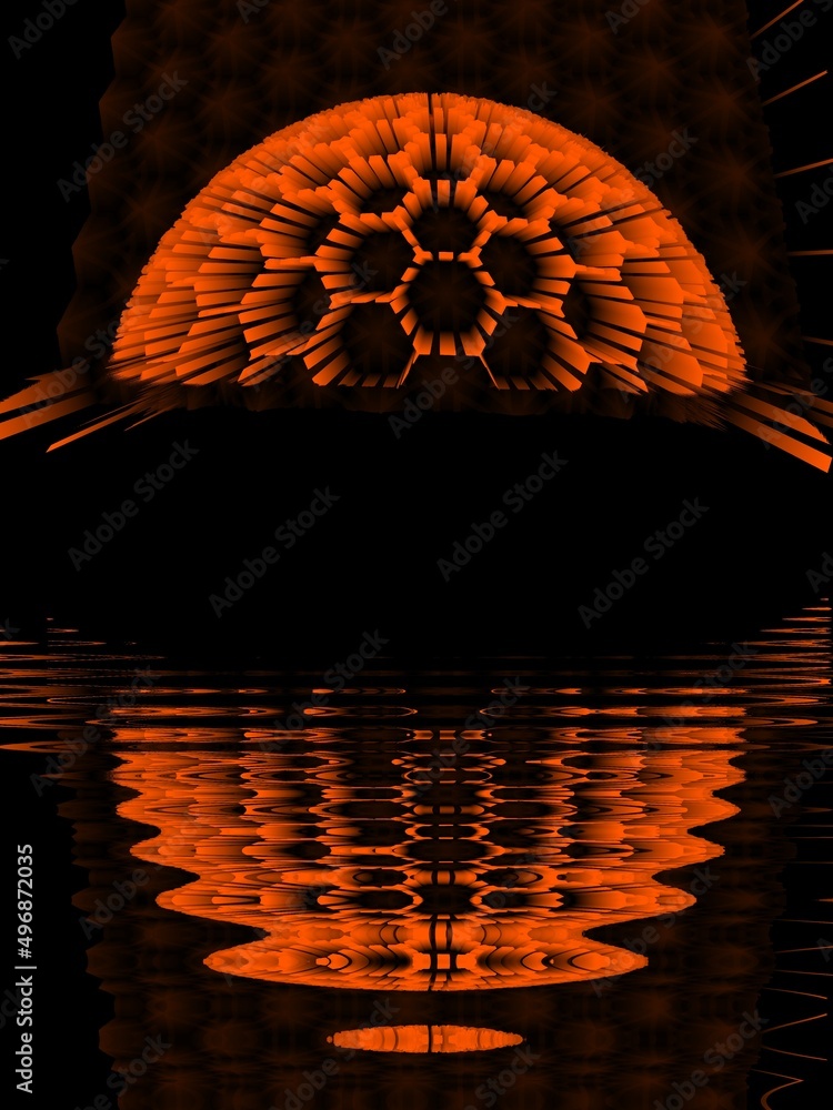Poster exploding 3d illustration abstract pattern and intricate design in gold red and orange mosaic over s