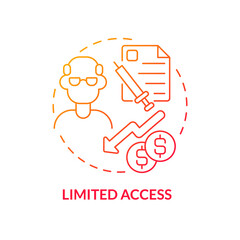 Limited access red gradient concept icon. Lack adequate health insurance abstract idea thin line illustration. Poor health outcome risk. Isolated outline drawing. Myriad Pro-Bold font used