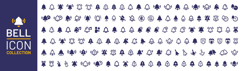 Bell icon collection. Ringing bell, alarm bell, notification icon vector illustration. - obrazy, fototapety, plakaty