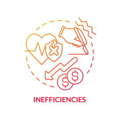 Inefficiencies red gradient concept icon. Healthcare system problematic point abstract idea thin line illustration. Bad patient service. Isolated outline drawing. Myriad Pro-Bold font used
