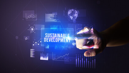 hand touching digital button, modern technology concept